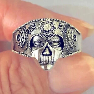 Men’s Sugar Skull Los Muertos Silver Ring NWT